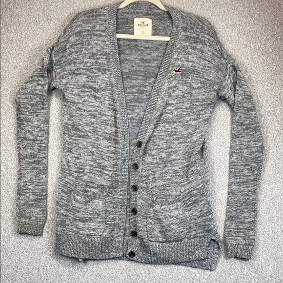 Hollister cardigan chunky buttons heathered gray split side seams & pockets - Picture 1 of 10